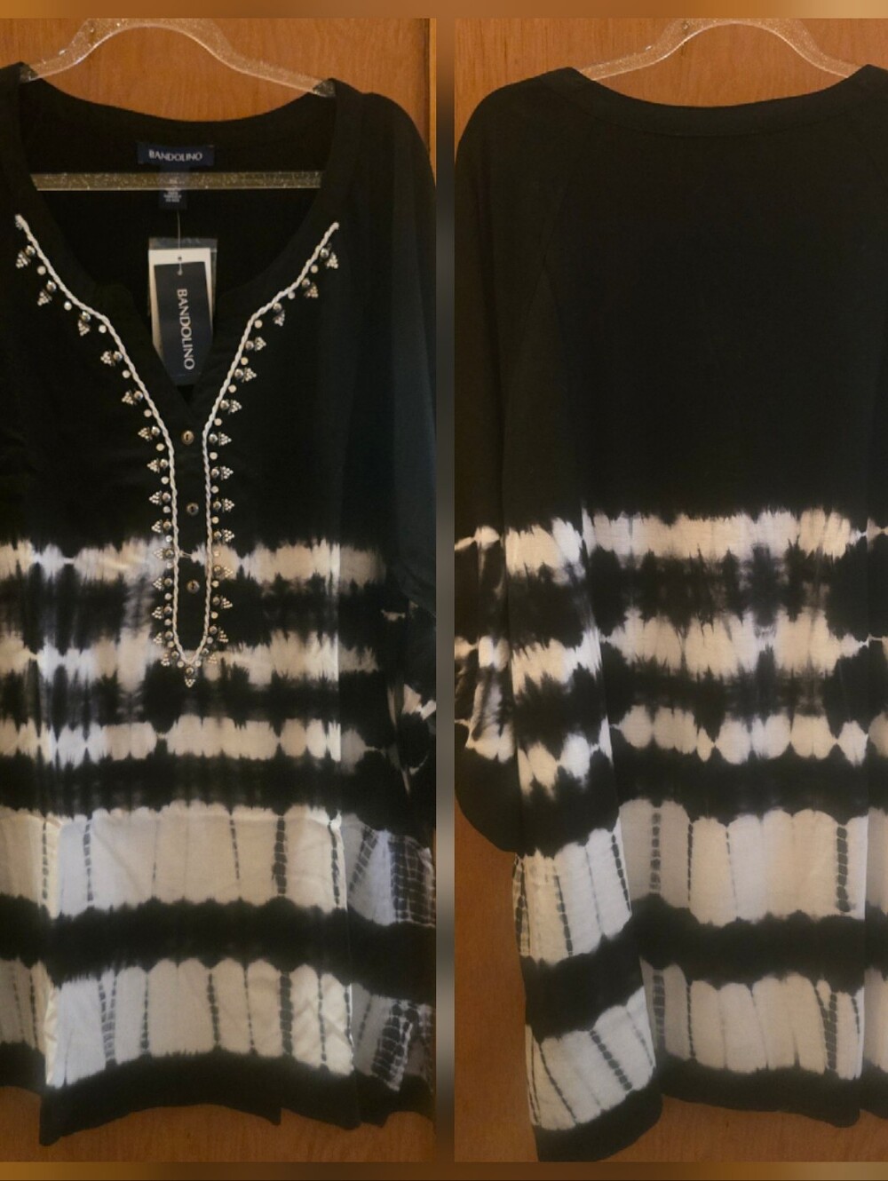 Bandolino XXL New with tags black&white tie dye slit side embellished tunic top